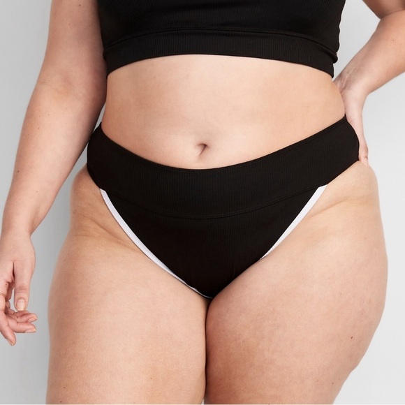 NWT! Black High-Waisted Ribbed French-Cut Bikini Swim Bottoms - Multiple Sizes 💎 - Picture 7 of 9